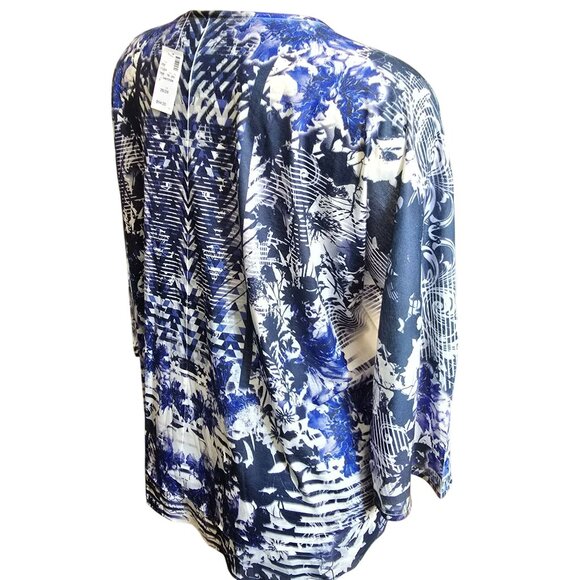 Womens Blue & White Abstract Print Blouse Gorgeous 3/4 Sleeve Size 26/28 JJ4069 - Picture 3 of 11